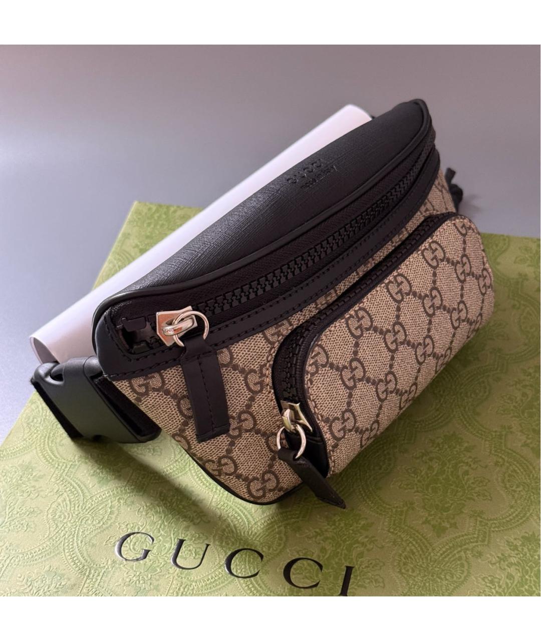 GUCCI Бежевая поясная сумка из канвы, фото 3