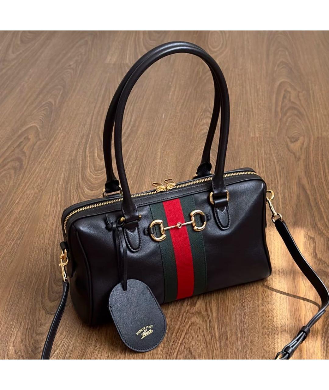 GUCCI Черная кожаная сумка с короткими ручками, фото 8