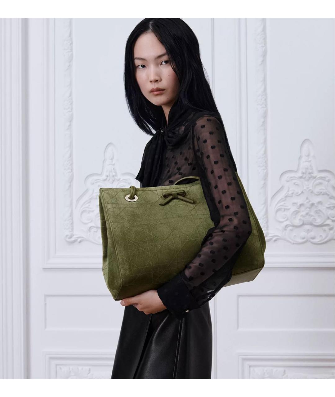 CHRISTIAN DIOR Зеленая бархатная сумка тоут, фото 2