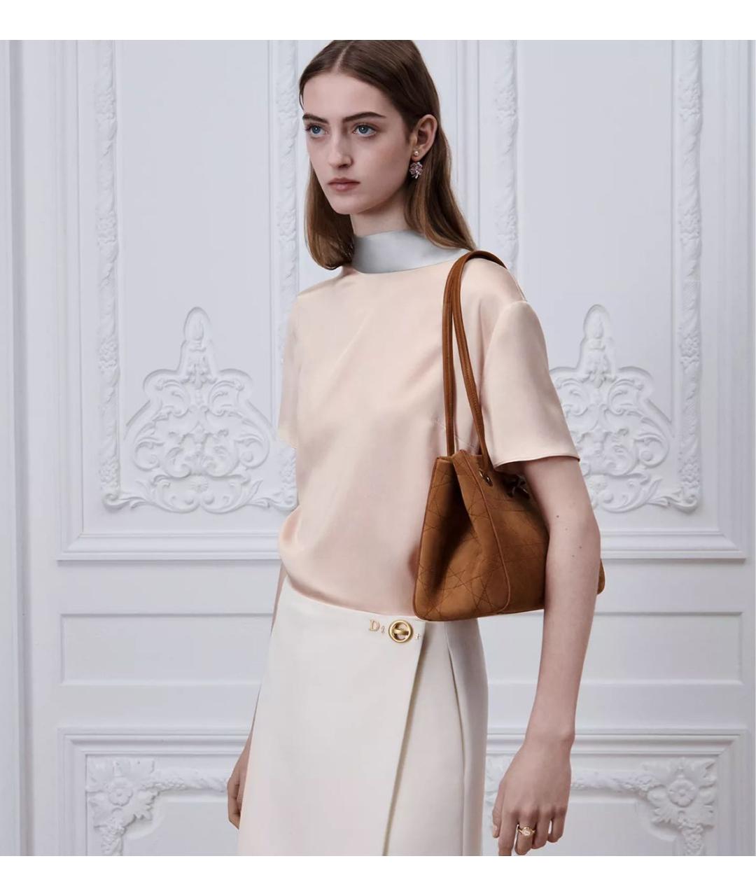 CHRISTIAN DIOR Коричневая бархатная сумка тоут, фото 5