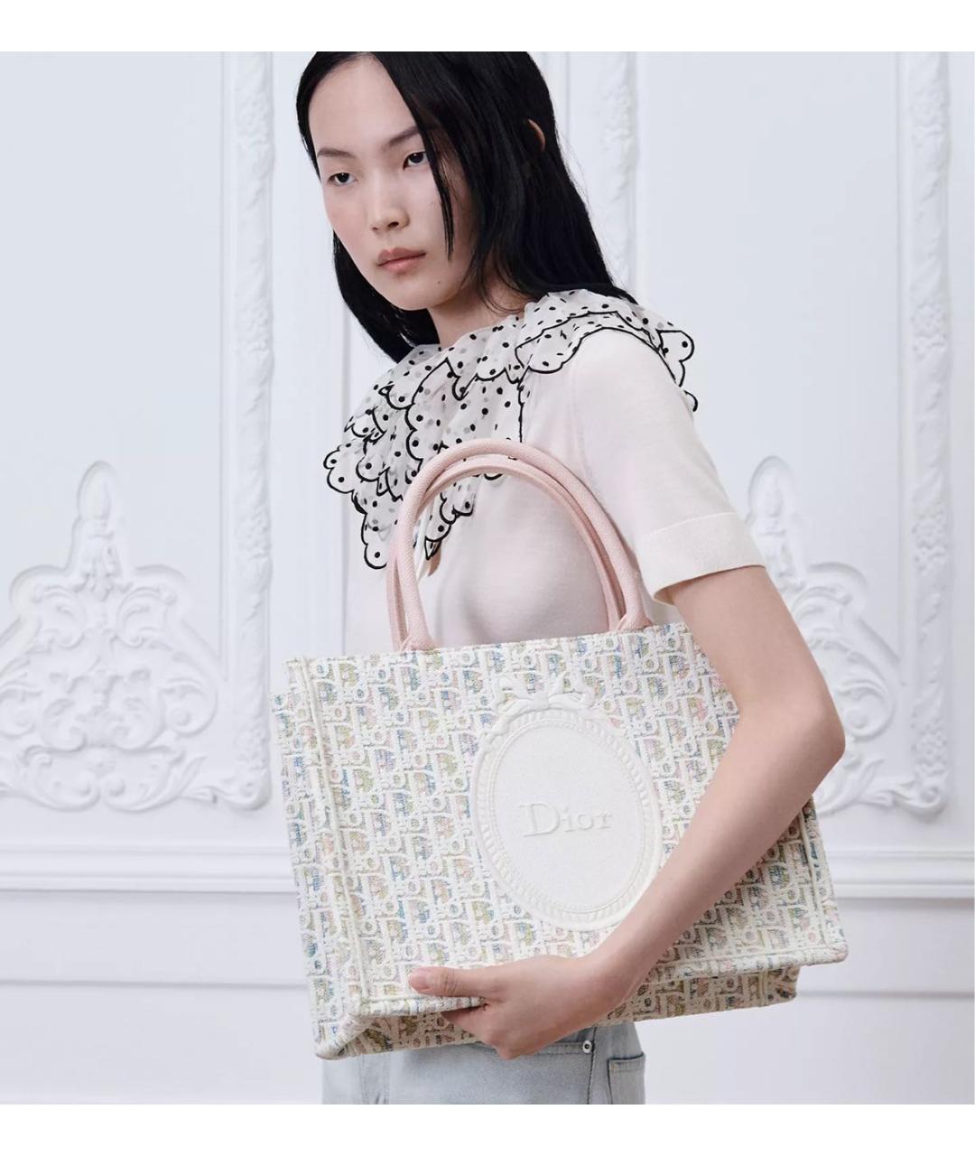 CHRISTIAN DIOR Белая сумка тоут из канвы, фото 4