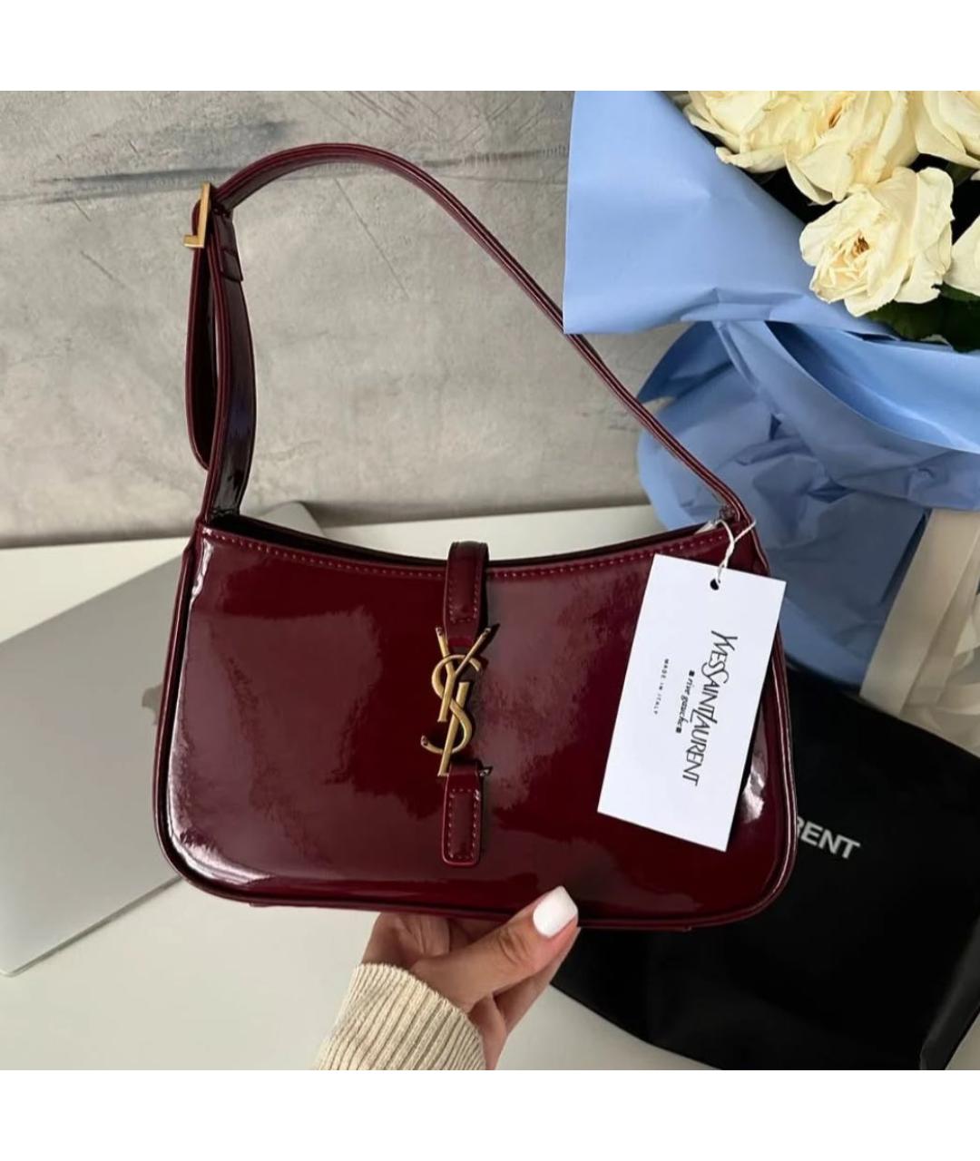SAINT LAURENT Красная сумка с короткими ручками из лакированной кожи, фото 5