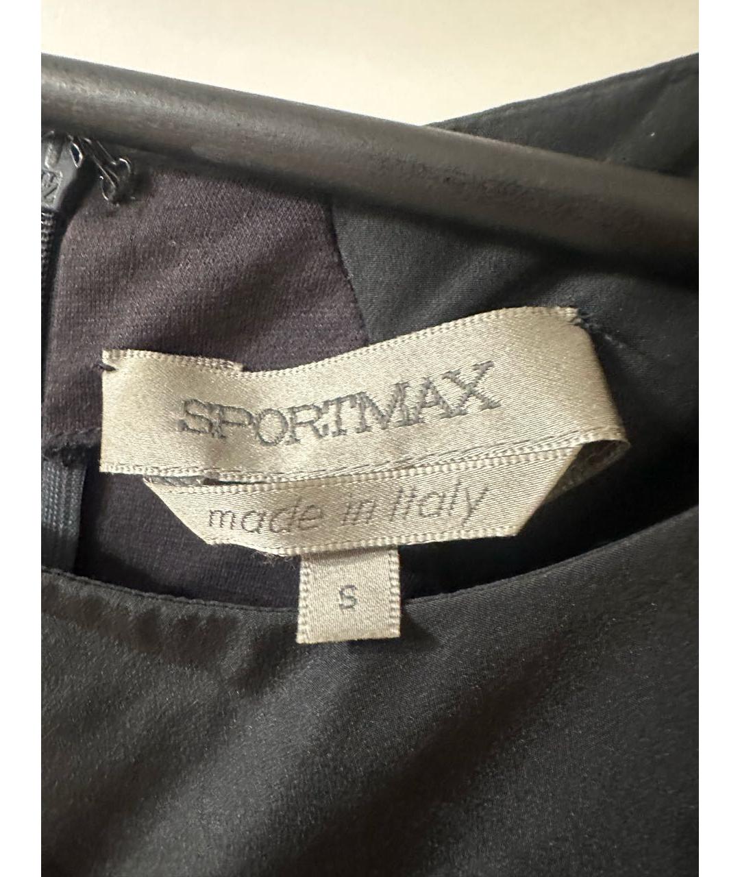 SPORTMAX Темно-синее хлопко-эластановое вечернее платье, фото 3