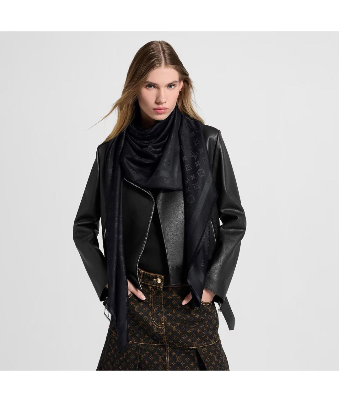 LOUIS VUITTON Черный шерстяной платок, фото 3