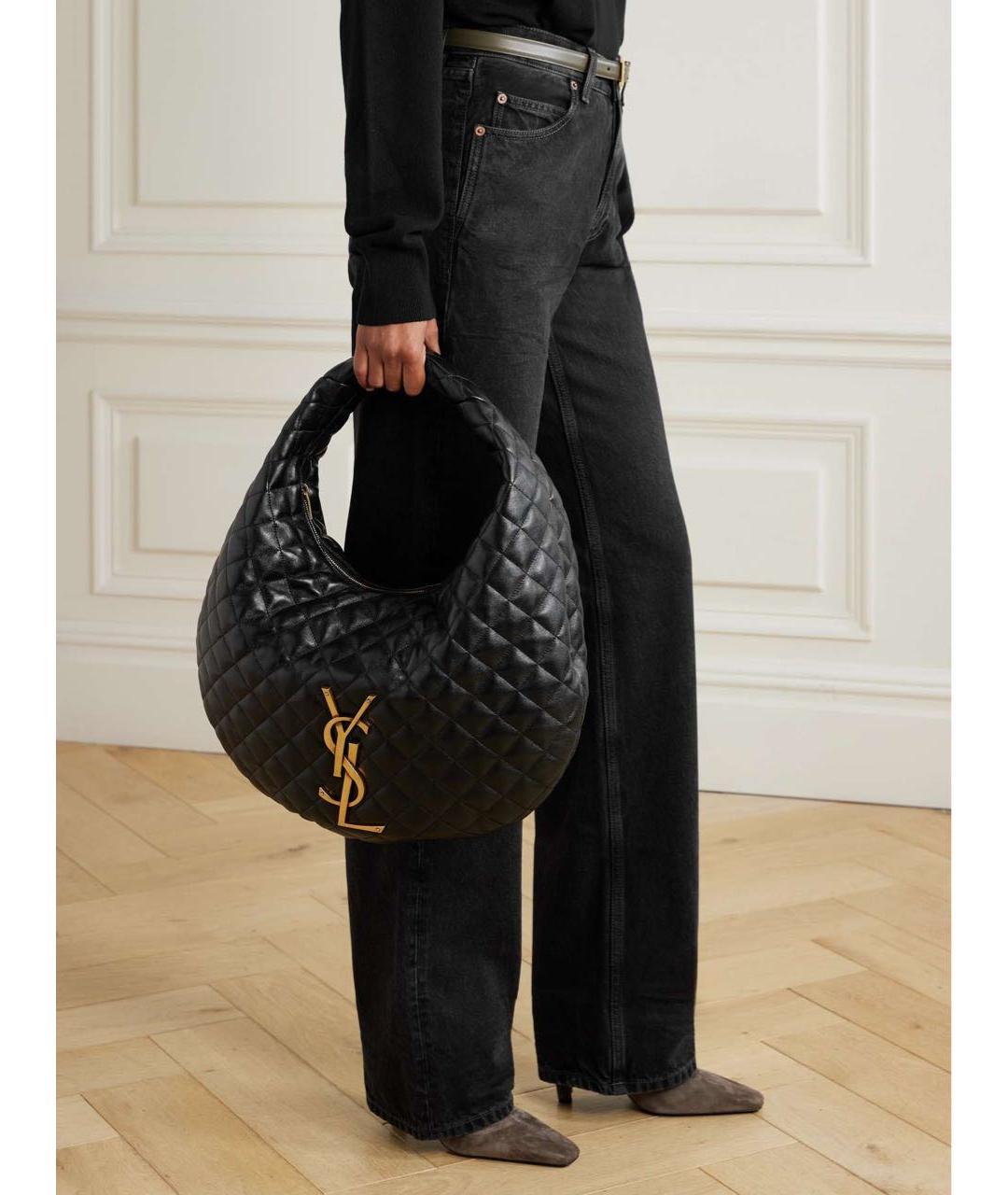 SAINT LAURENT Черная кожаная сумка с короткими ручками, фото 3