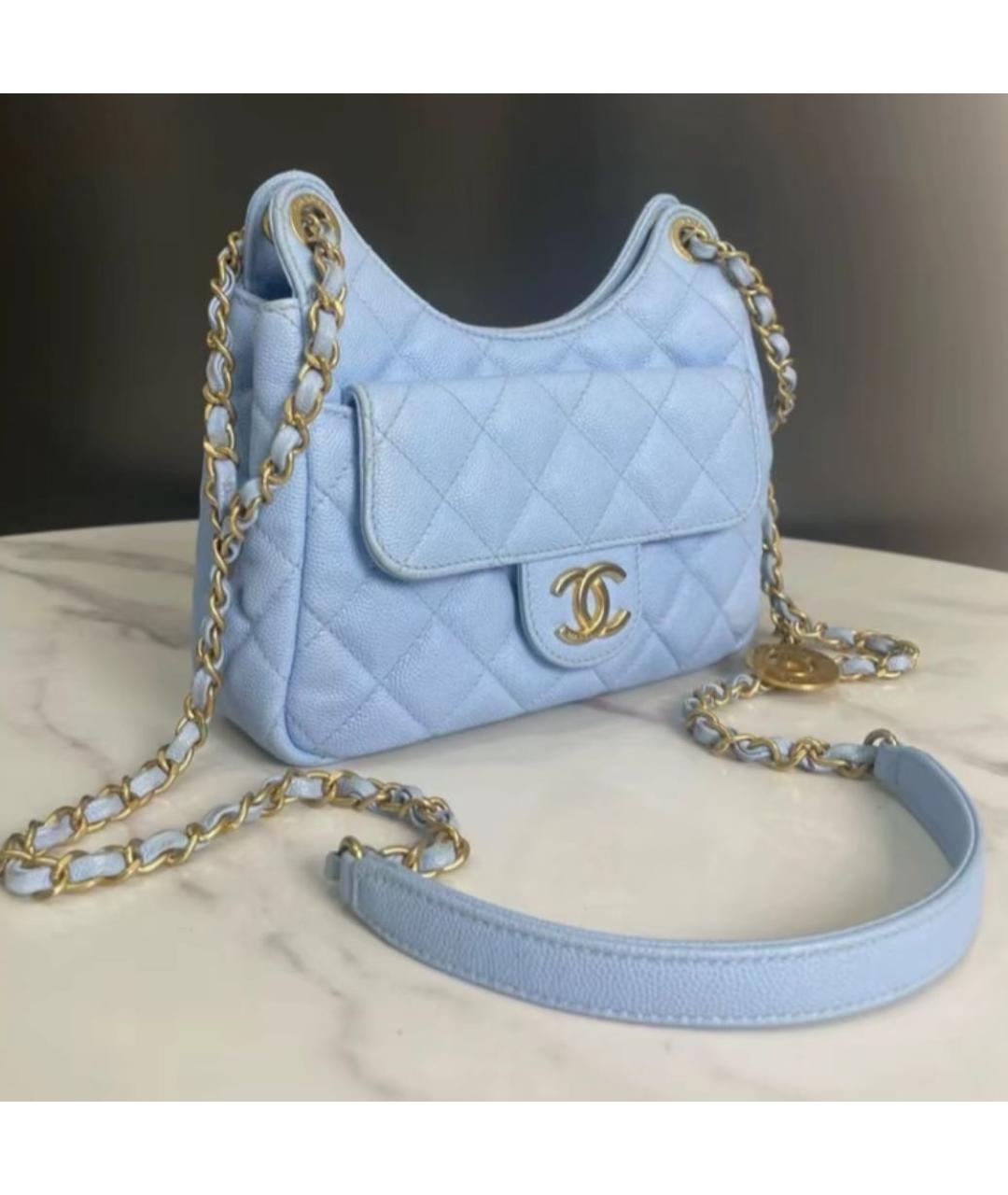 CHANEL Голубая кожаная сумка через плечо, фото 8