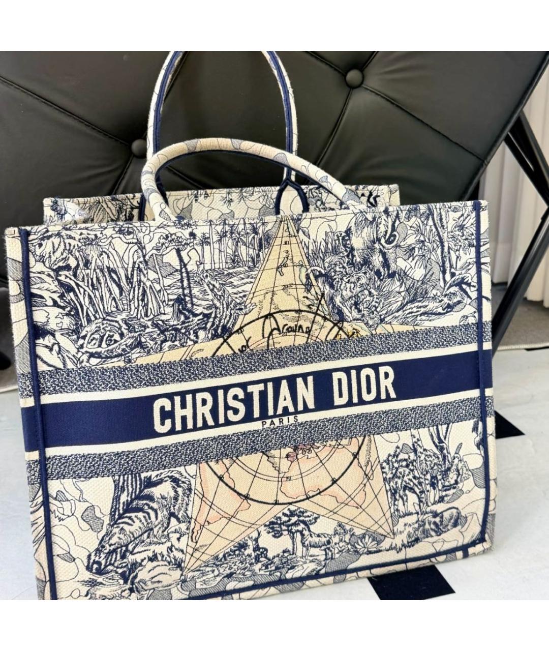 CHRISTIAN DIOR Синяя жаккардовая сумка тоут, фото 5