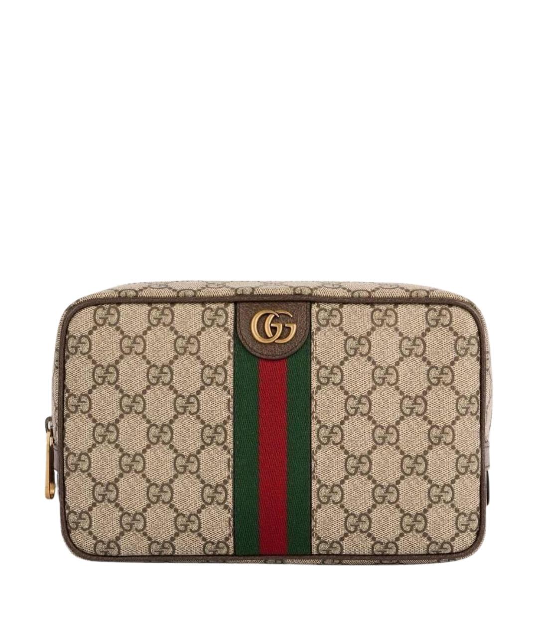 GUCCI Коричневая барсетка из канвы, фото 1