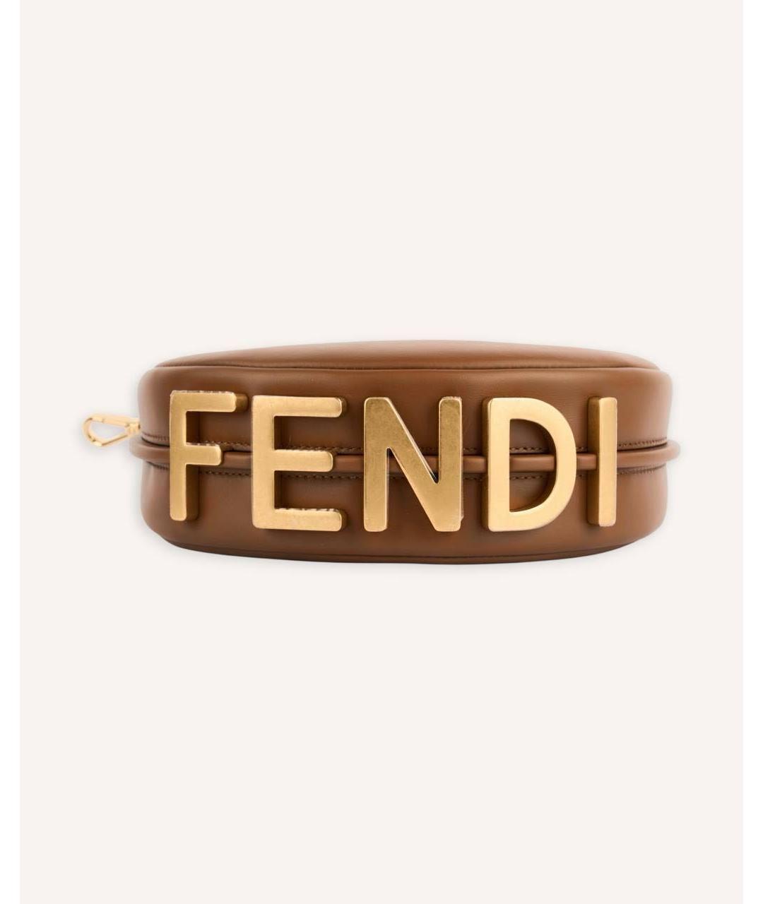 FENDI Коричневая кожаная сумка с короткими ручками, фото 6
