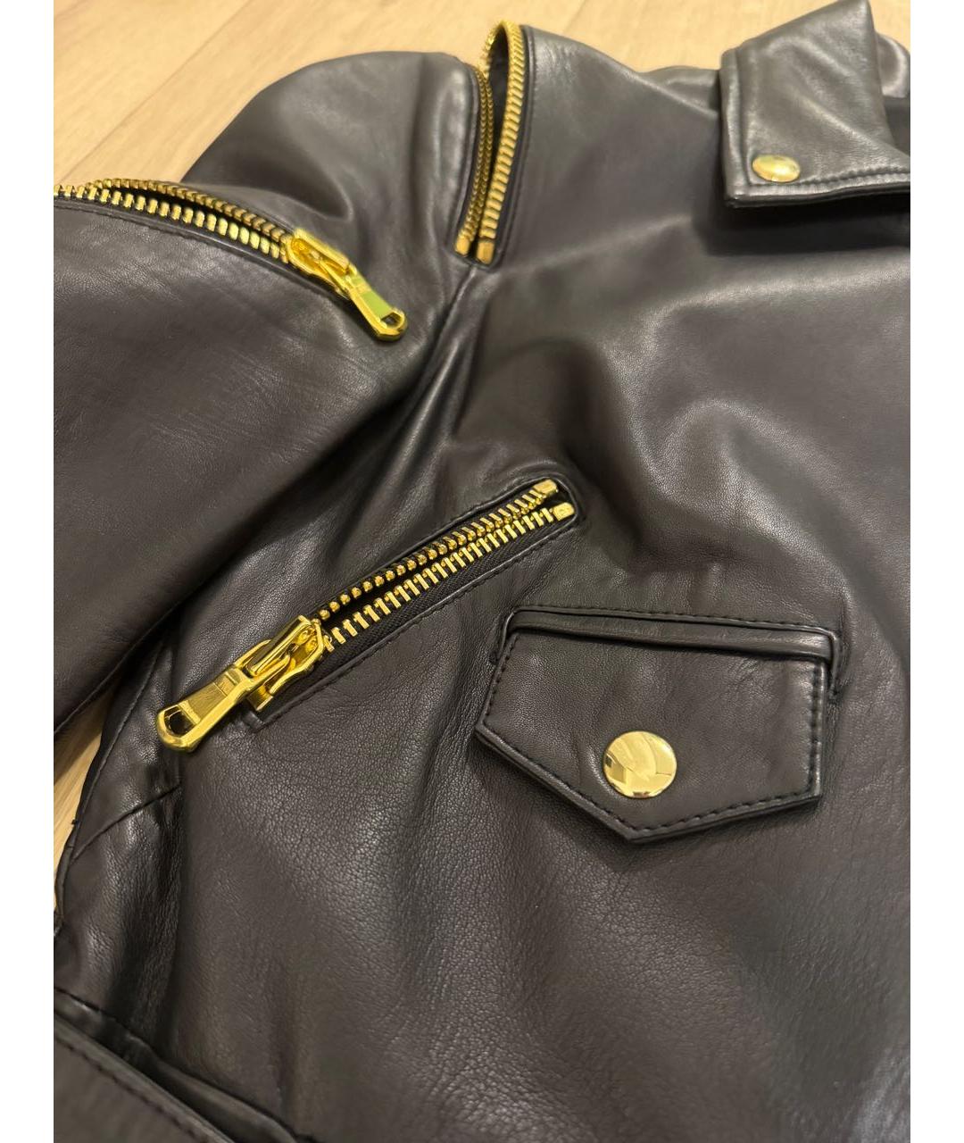 BOUTIQUE MOSCHINO Черная кожаная куртка, фото 5