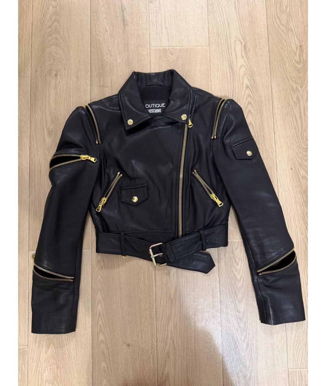 BOUTIQUE MOSCHINO Черная кожаная куртка, фото 4