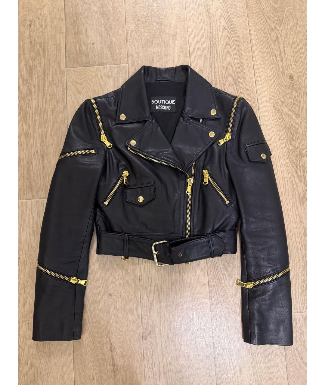 BOUTIQUE MOSCHINO Черная кожаная куртка, фото 6