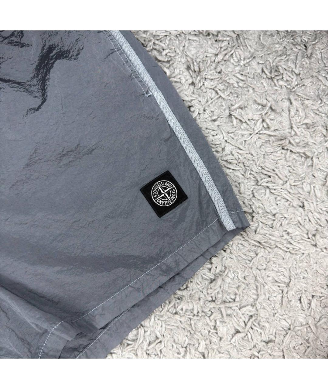 STONE ISLAND Серебряные нейлоновые шорты, фото 4