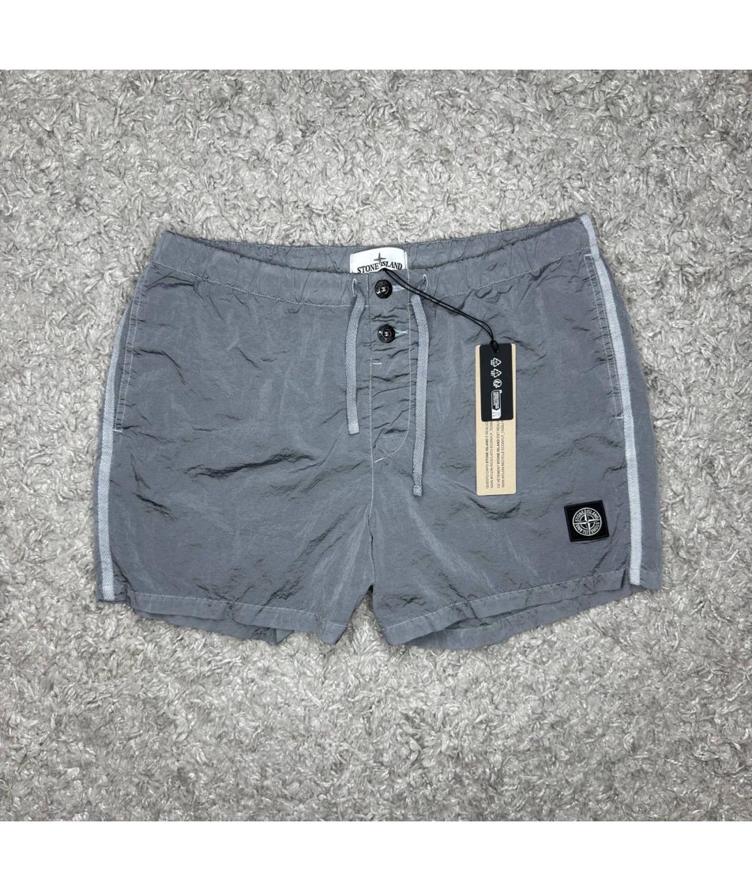 STONE ISLAND Серебряные нейлоновые шорты, фото 6