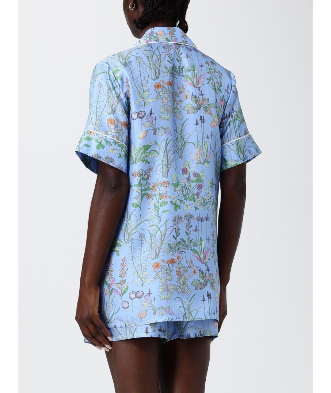 GUCCI Голубая шелковая рубашка, фото 3
