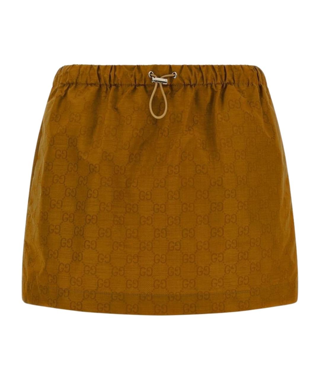 GUCCI Коричневая нейлоновая юбка мини, фото 1