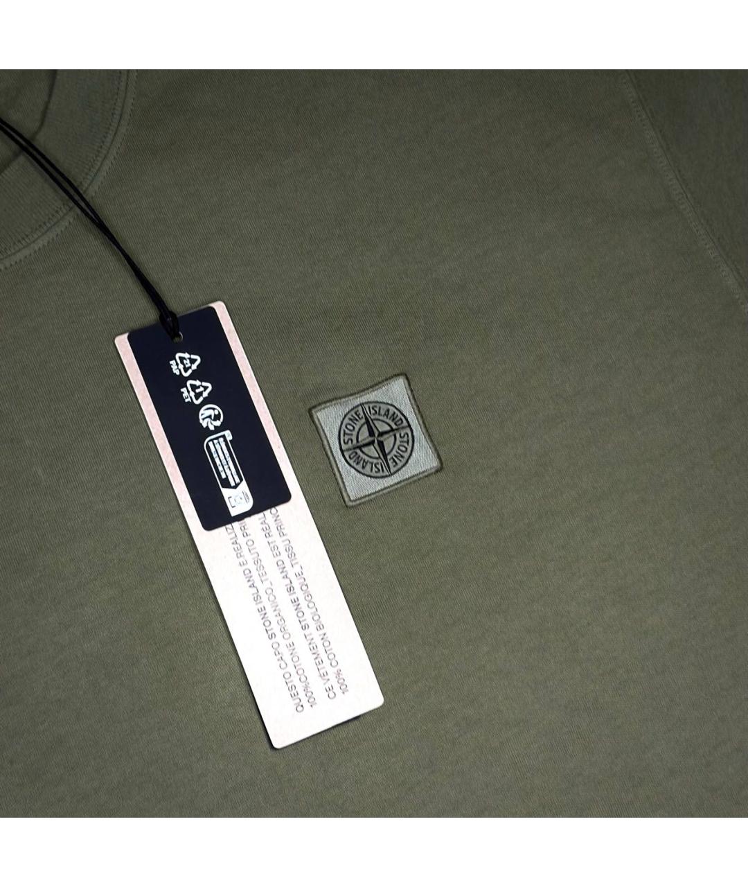 STONE ISLAND Хаки хлопковая футболка, фото 2
