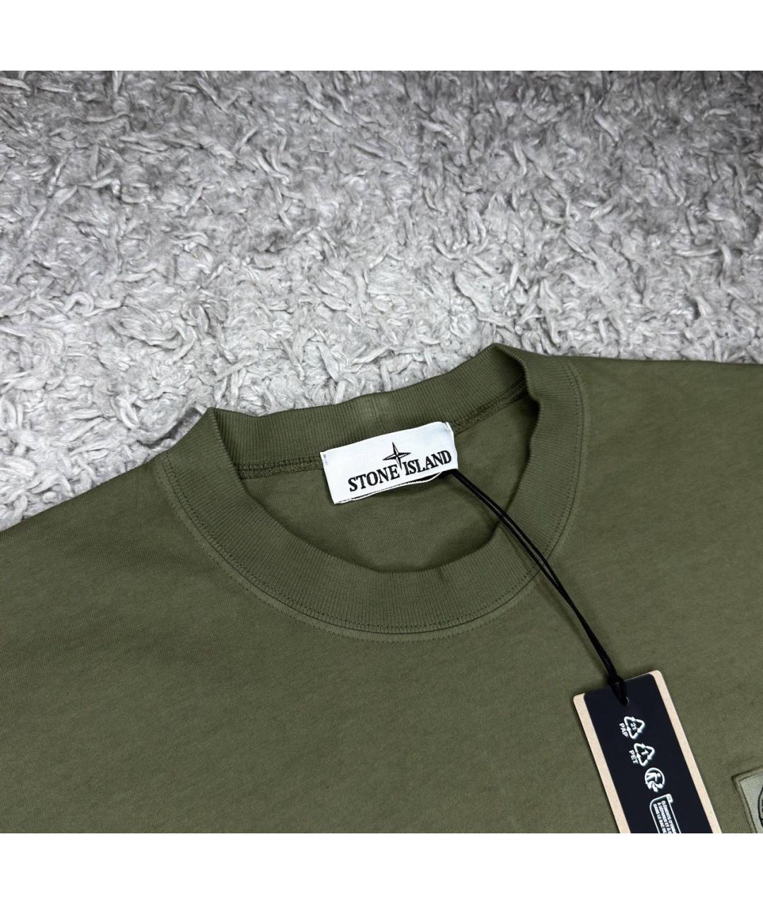 STONE ISLAND Хаки хлопковая футболка, фото 3