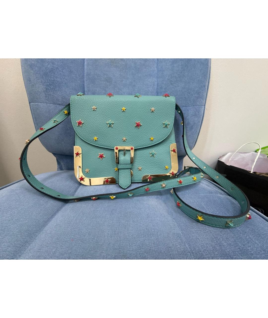 RED VALENTINO Бирюзовая кожаная сумка через плечо, фото 5