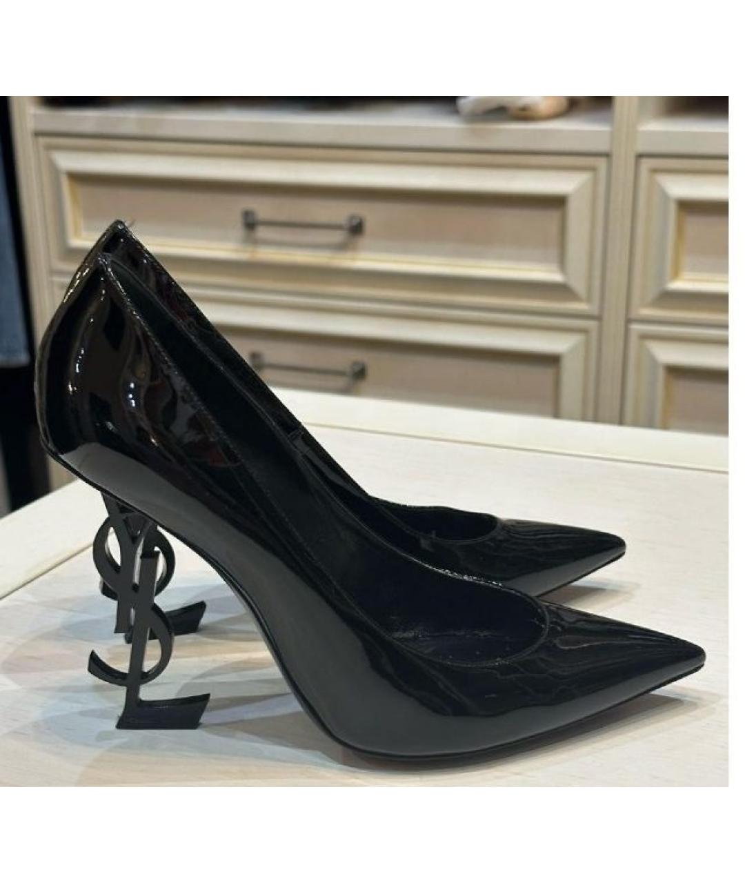 SAINT LAURENT Черные туфли из лакированной кожи, фото 2