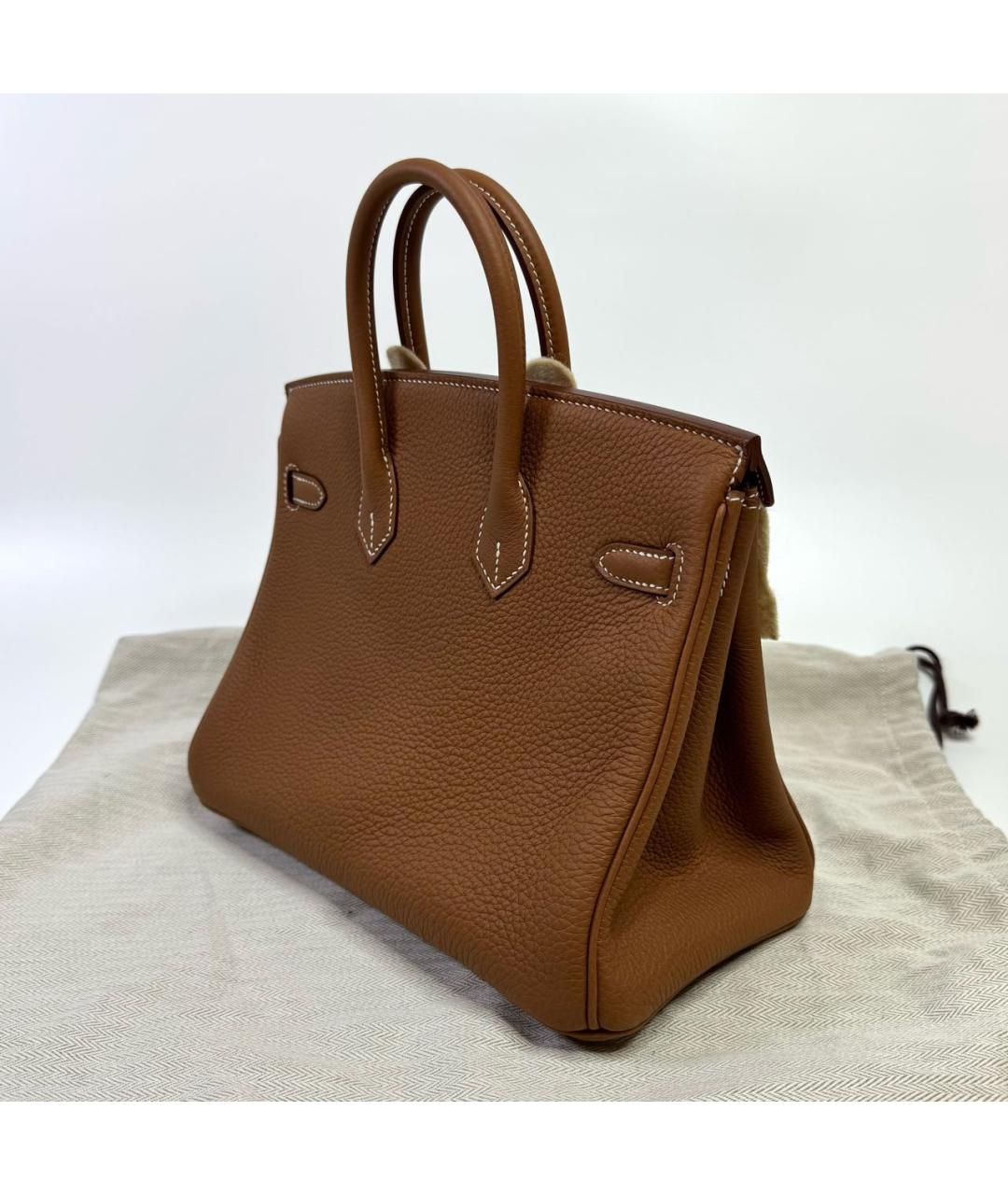 HERMES Коричневая кожаная сумка с короткими ручками, фото 5