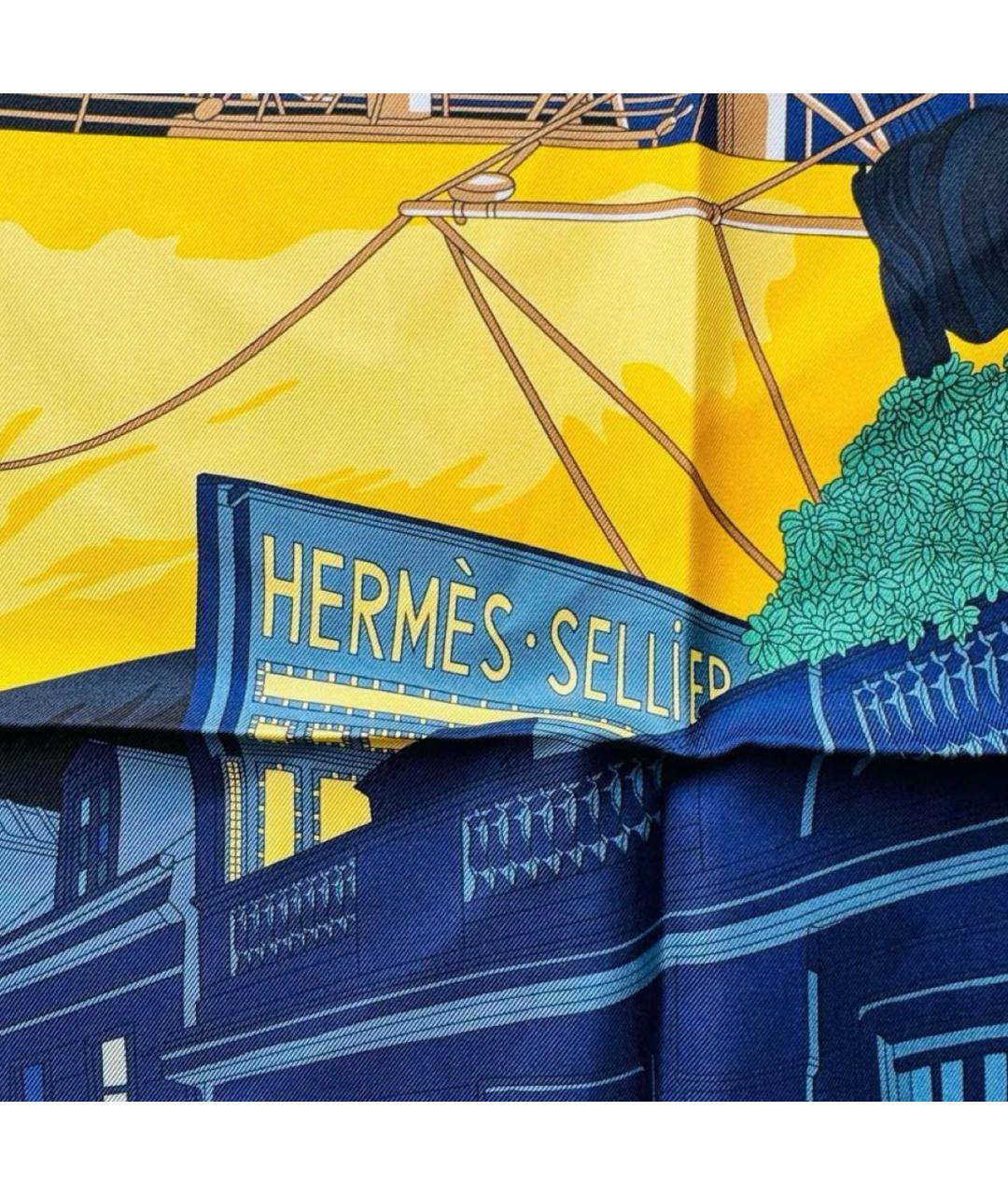 HERMES Синий шелковый платок, фото 7