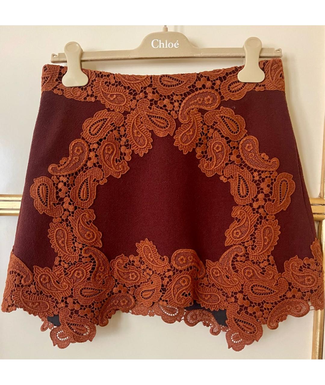 CHLOE Бордовая шерстяная юбка мини, фото 3
