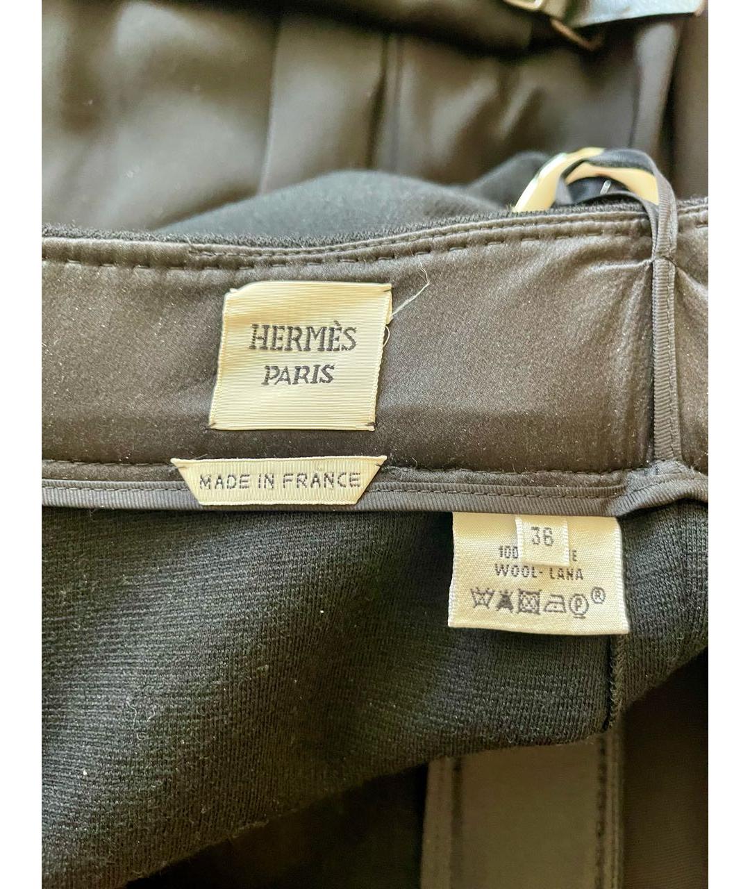 HERMES Черные шерстяные брюки широкие, фото 3