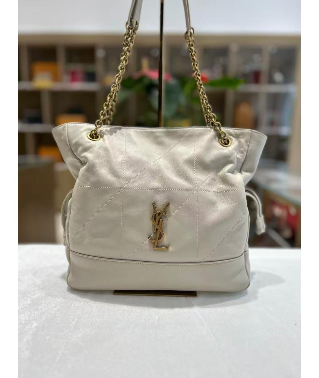 SAINT LAURENT Белая кожаная сумка тоут, фото 2