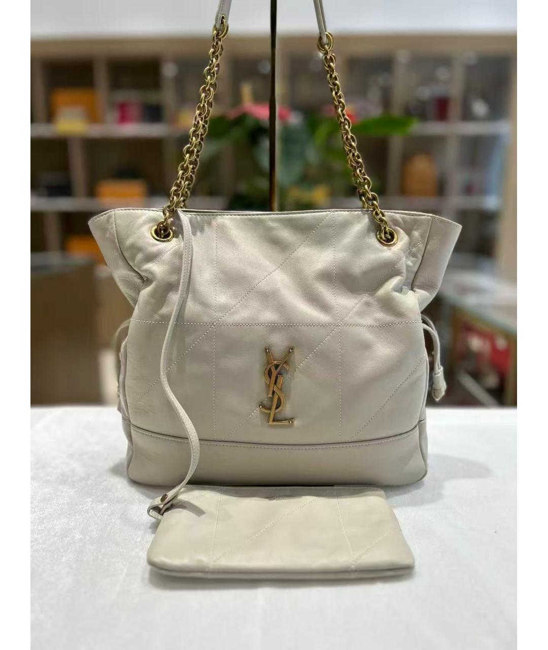 SAINT LAURENT Белая кожаная сумка тоут, фото 5