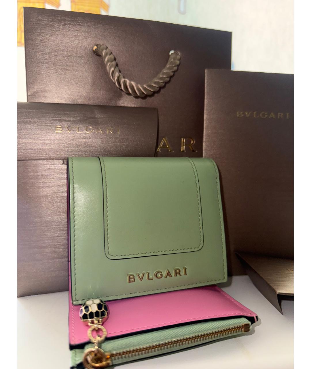 BVLGARI Салатовый кожаный кошелек, фото 3