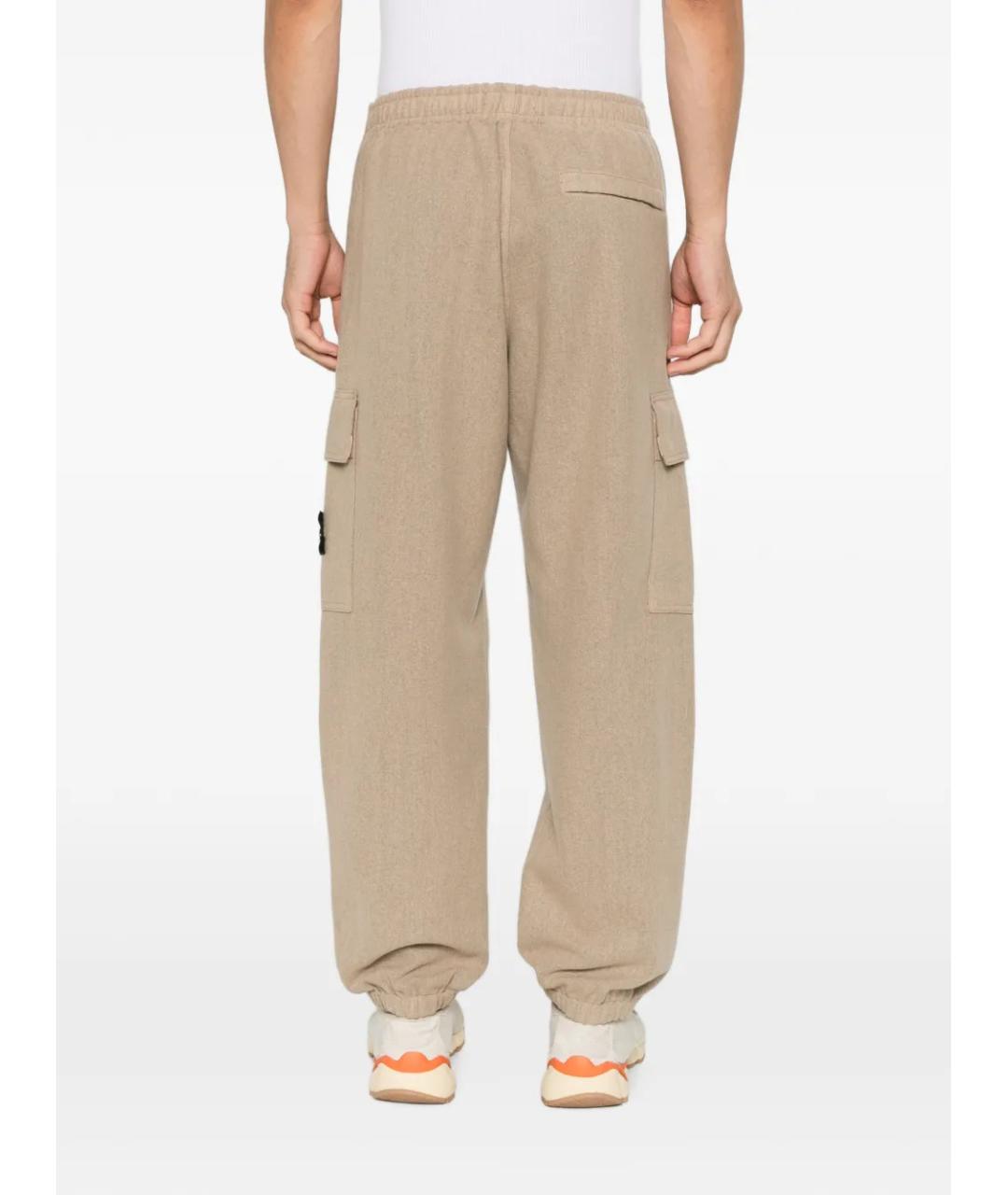 STONE ISLAND Бежевые шерстяные повседневные брюки, фото 4
