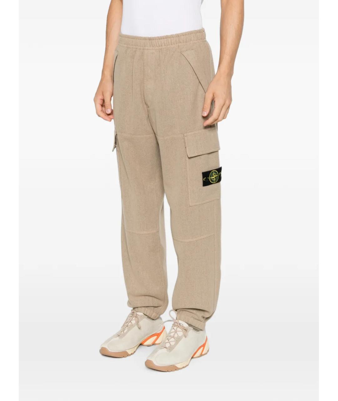 STONE ISLAND Бежевые шерстяные повседневные брюки, фото 3