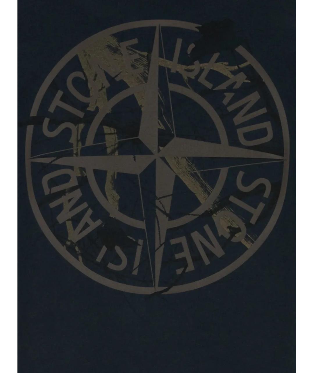 STONE ISLAND Темно-синяя хлопковая футболка, фото 3