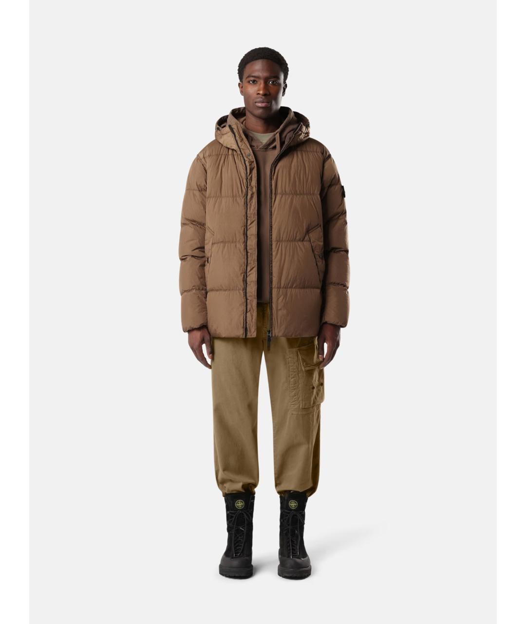 STONE ISLAND Коричневый полиамидовый пуховик, фото 2
