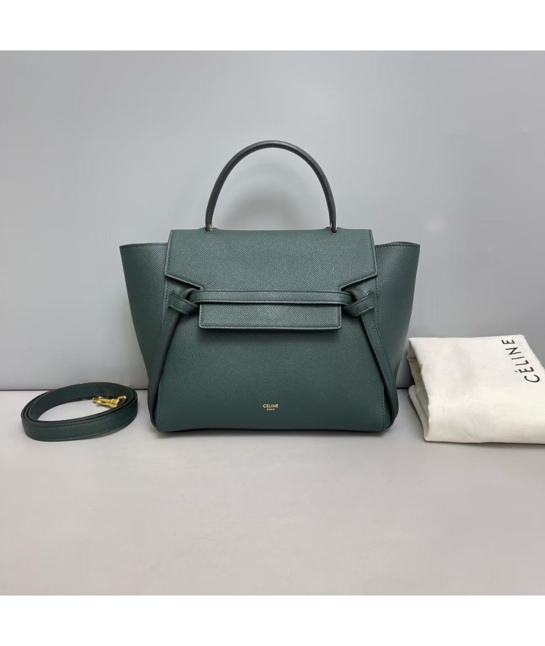 CELINE Зеленая кожаная сумка через плечо, фото 2