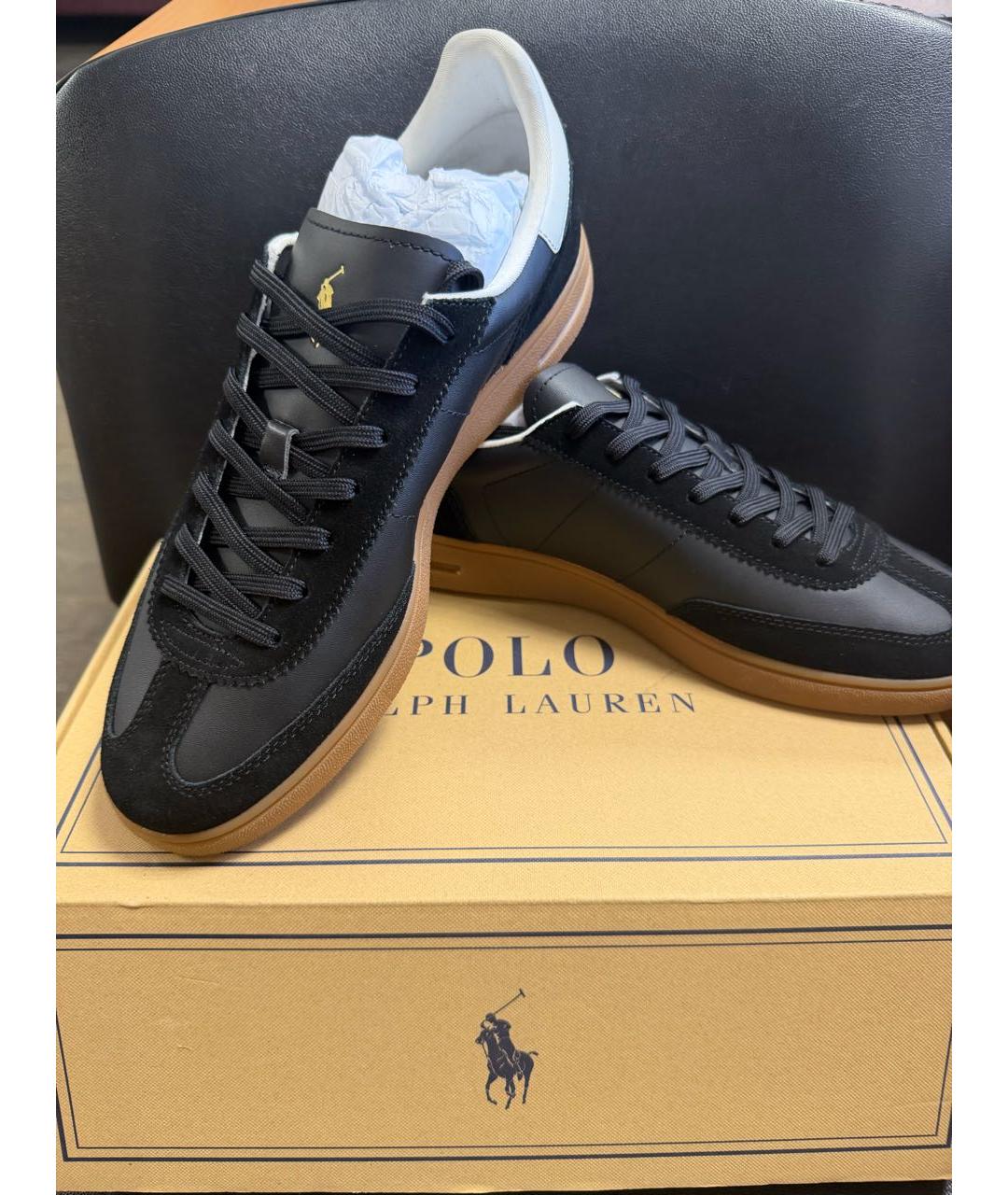 RALPH LAUREN Черные кожаные низкие кроссовки / кеды, фото 2