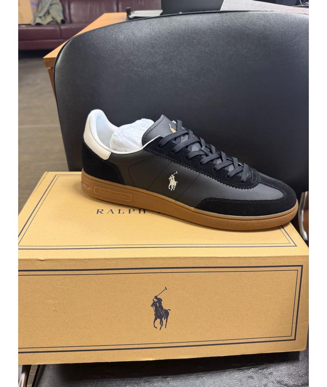 RALPH LAUREN Черные кожаные низкие кроссовки / кеды, фото 3