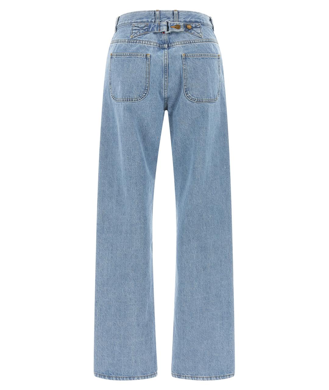THOM BROWNE Голубые хлопковые прямые джинсы, фото 2