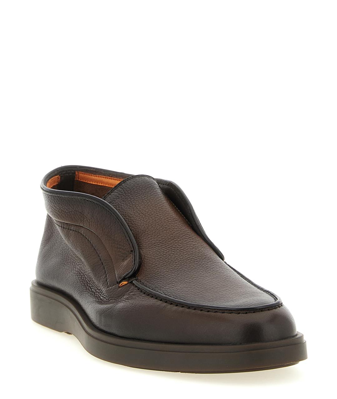 SANTONI Коричневые кожаные низкие ботинки, фото 2