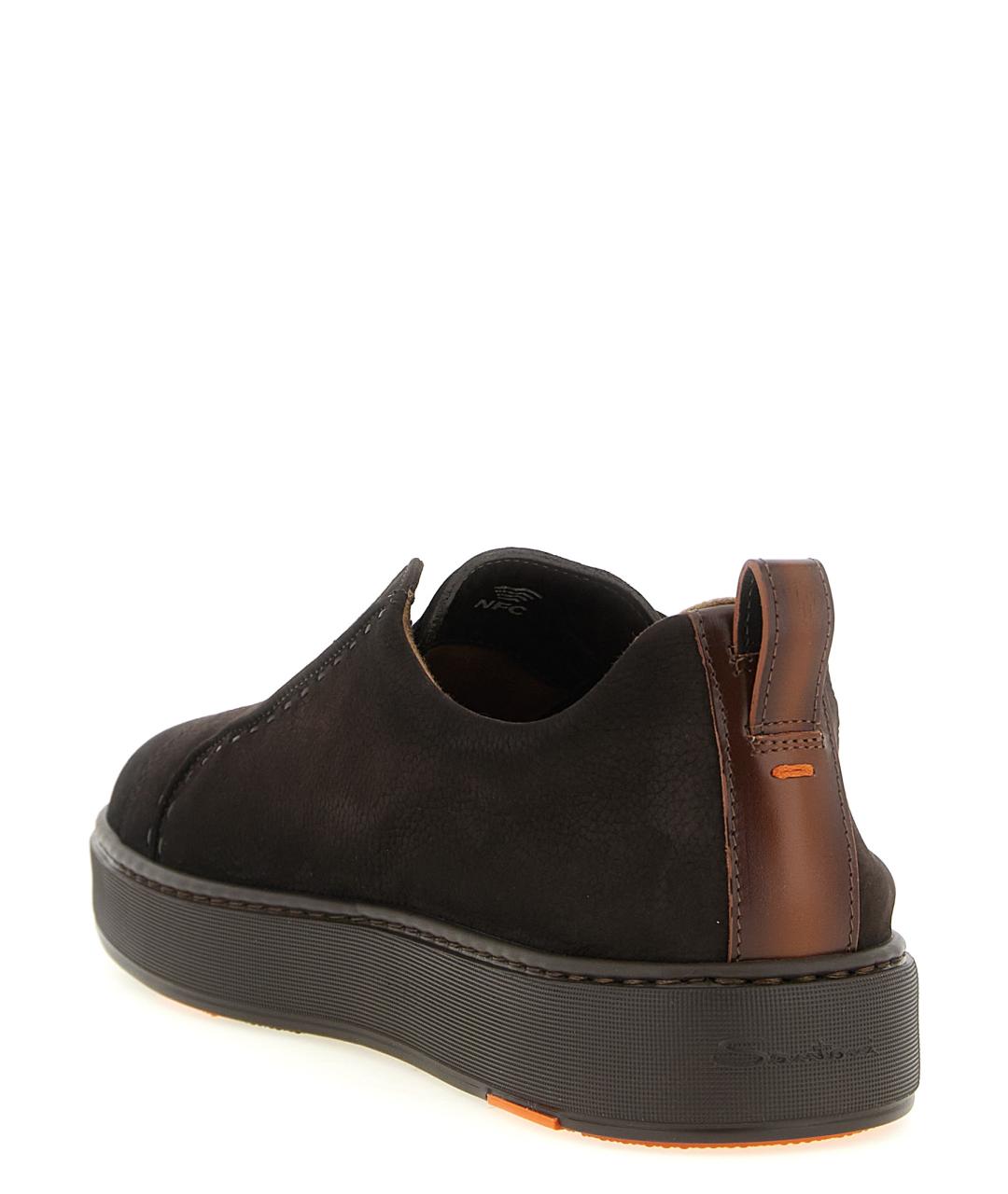 SANTONI Коричневые кожаные низкие кроссовки / кеды, фото 3