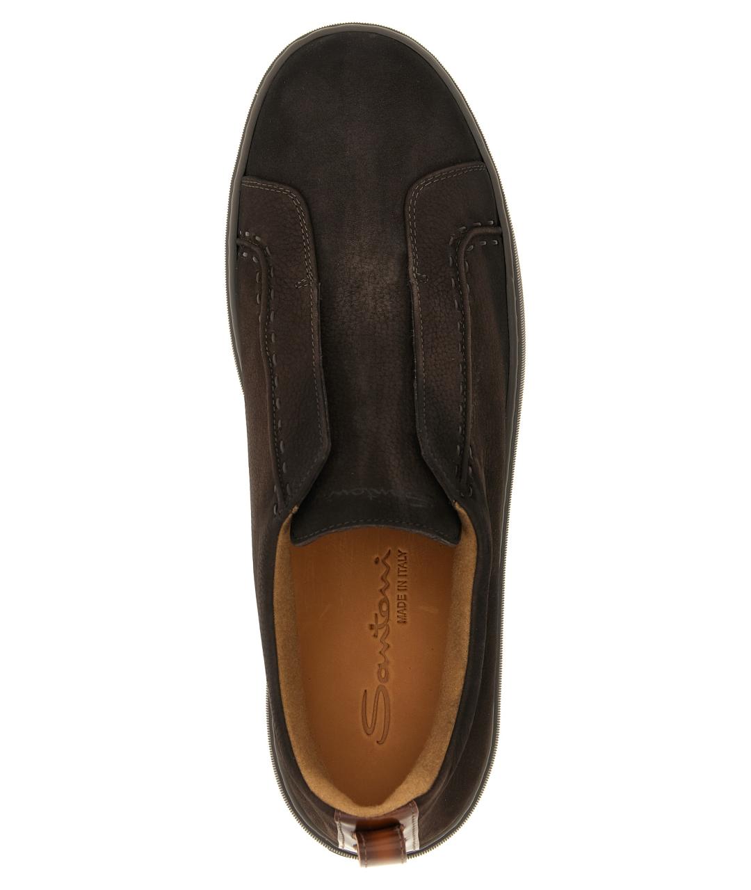 SANTONI Коричневые кожаные низкие кроссовки / кеды, фото 4