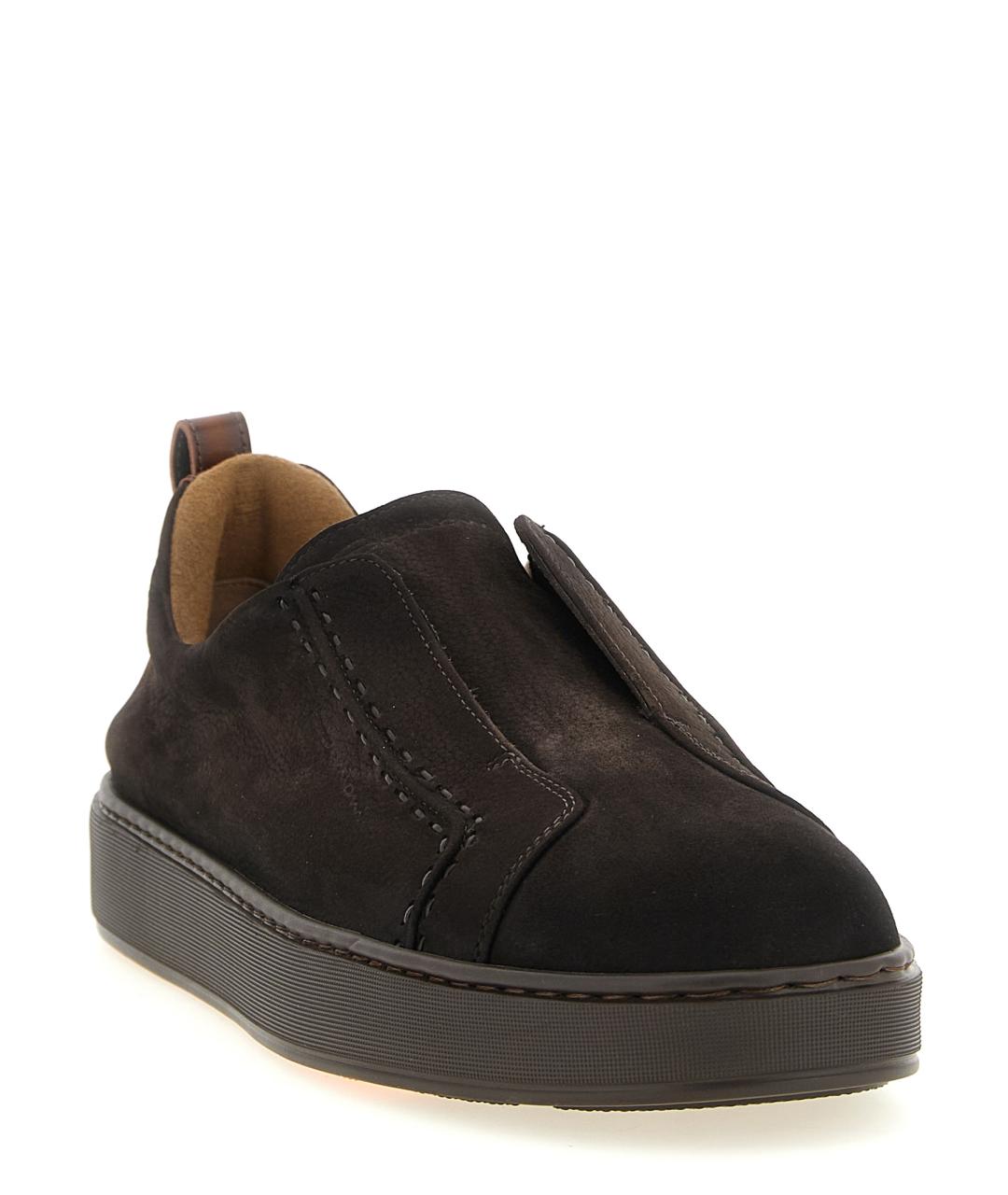 SANTONI Коричневые кожаные низкие кроссовки / кеды, фото 2