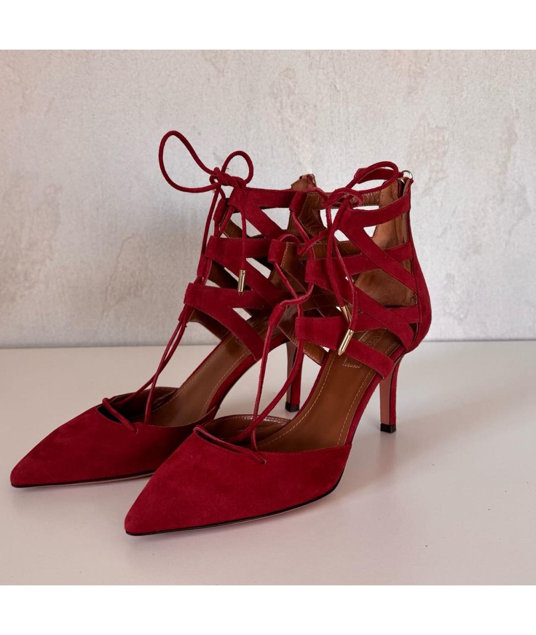 AQUAZZURA Бордовые замшевые туфли, фото 6