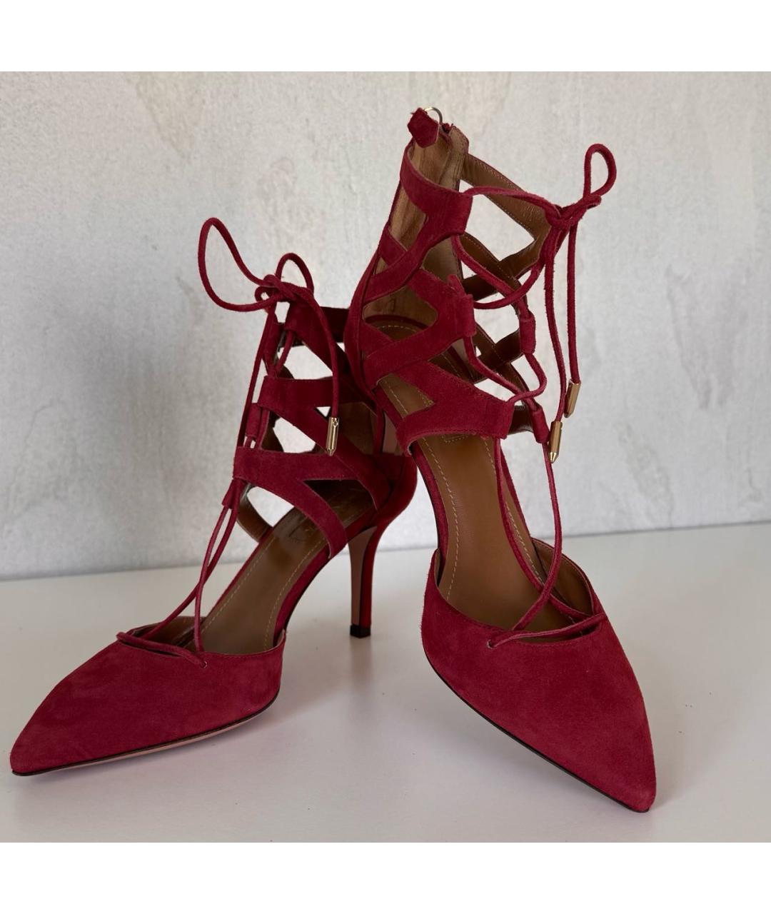 AQUAZZURA Бордовые замшевые туфли, фото 7