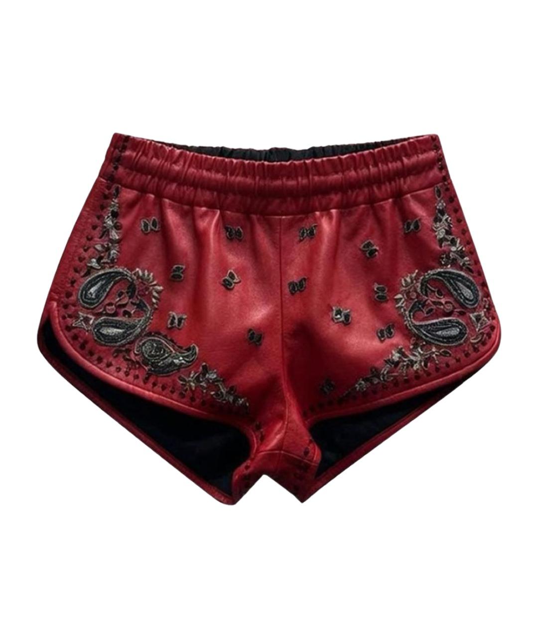SAINT LAURENT Бордовые кожаные шорты, фото 1