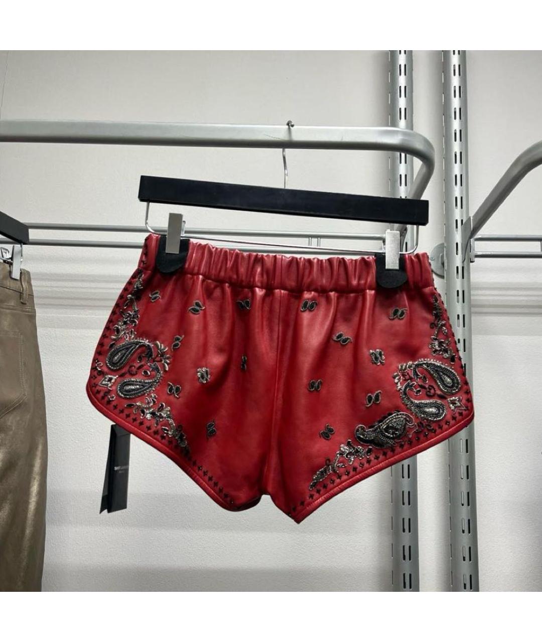 SAINT LAURENT Бордовые кожаные шорты, фото 2