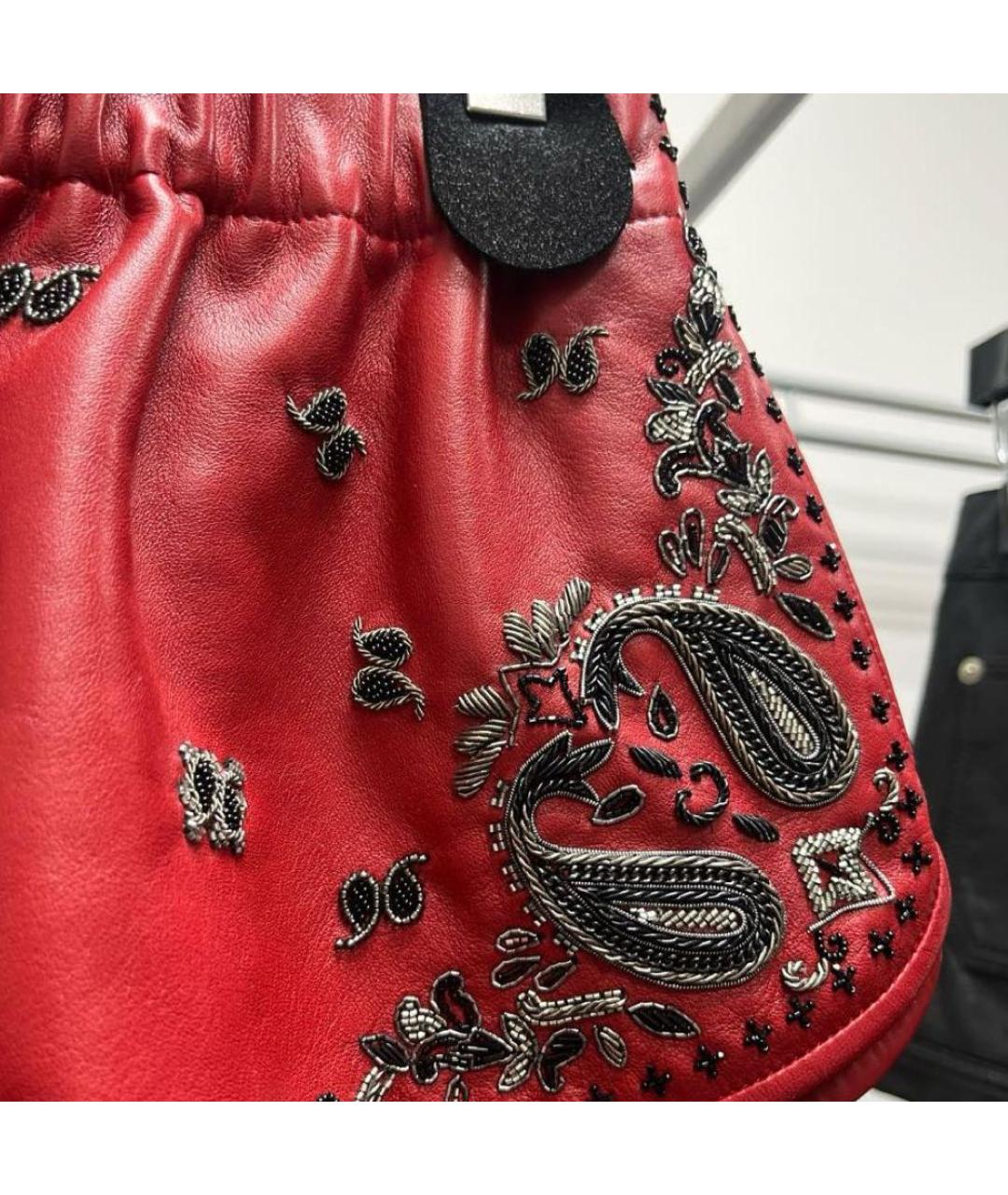 SAINT LAURENT Бордовые кожаные шорты, фото 6
