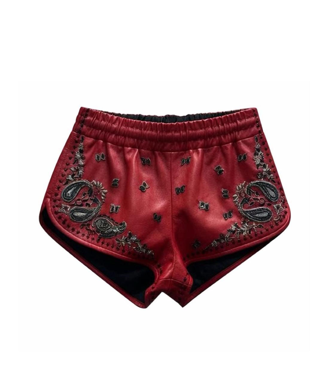 SAINT LAURENT Бордовые кожаные шорты, фото 7