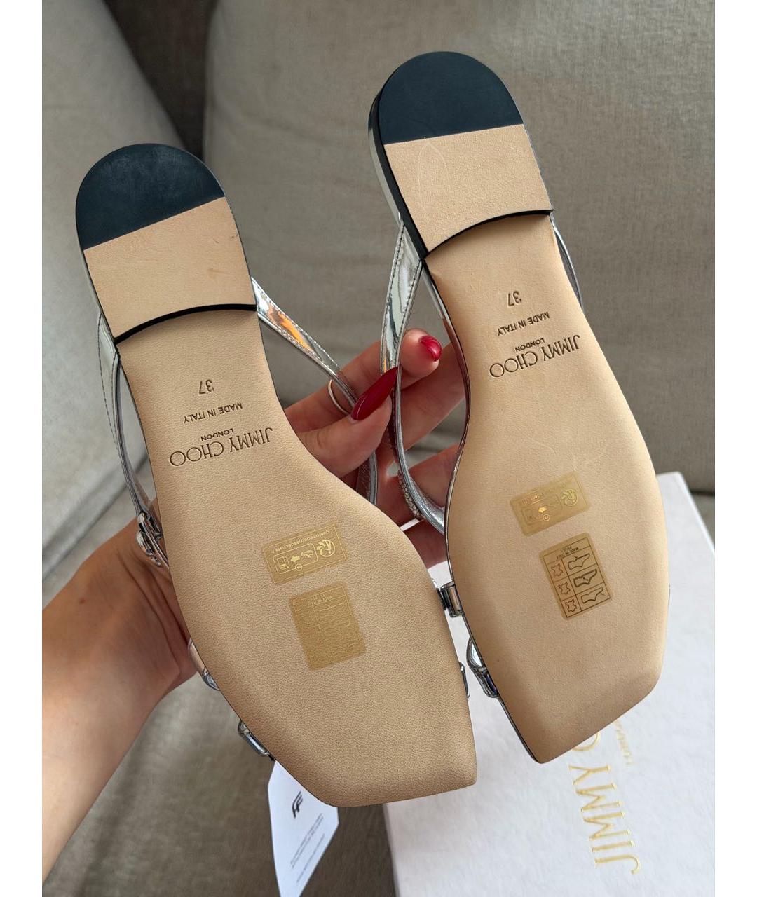 JIMMY CHOO Серебряные кожаные сандалии, фото 5